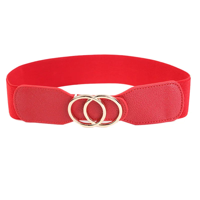 New Elastic Wide Women Belt Golden Shuang Huan Kou Girdle for The Ladies Shirt Sweater Dress Decoration Strap