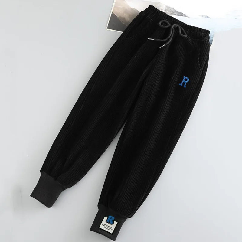 Unisex Autumn Winter Teenage Corduroy Sweat Pant One-piece Pile Casual Sport Pants Girls Clothes Jogger Trousers for Children