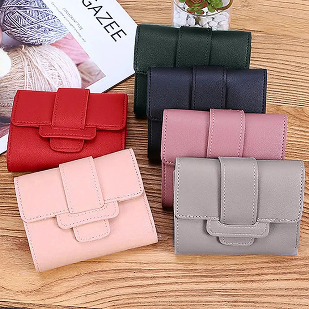 Women Solid Color Card Holder Handbag Trifold Short Wallet Cash Card Holder Coin Purse Bag