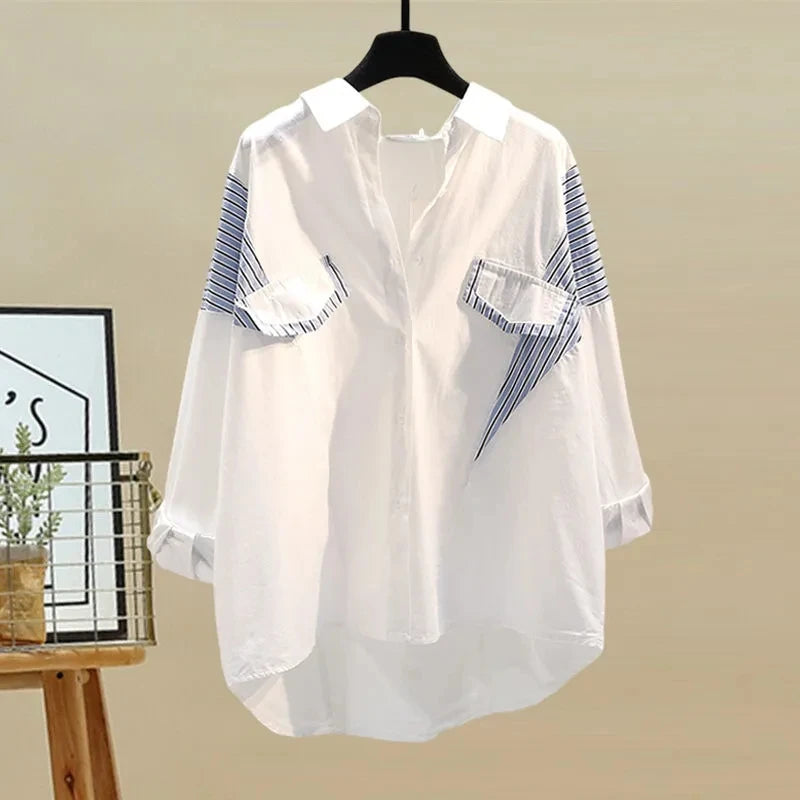 Style Elegant Women's Pants Set Loose Casual Chiffon Shirt Pierced Jeans Two-piece Set Outfits