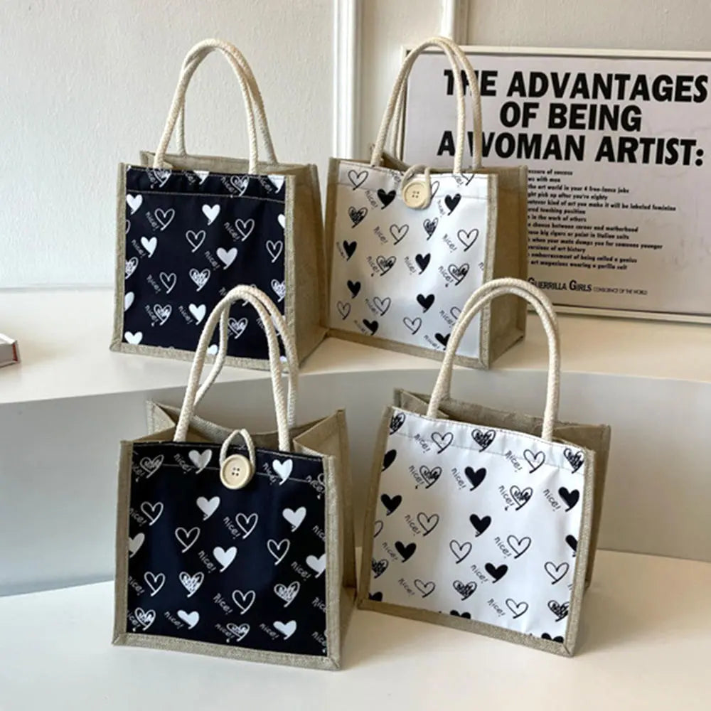 Linen Button Zipper Handbag Women Tote Large Capacity Grocery Bag Gift Bag Beach Organizer Portable Shopping  Bag