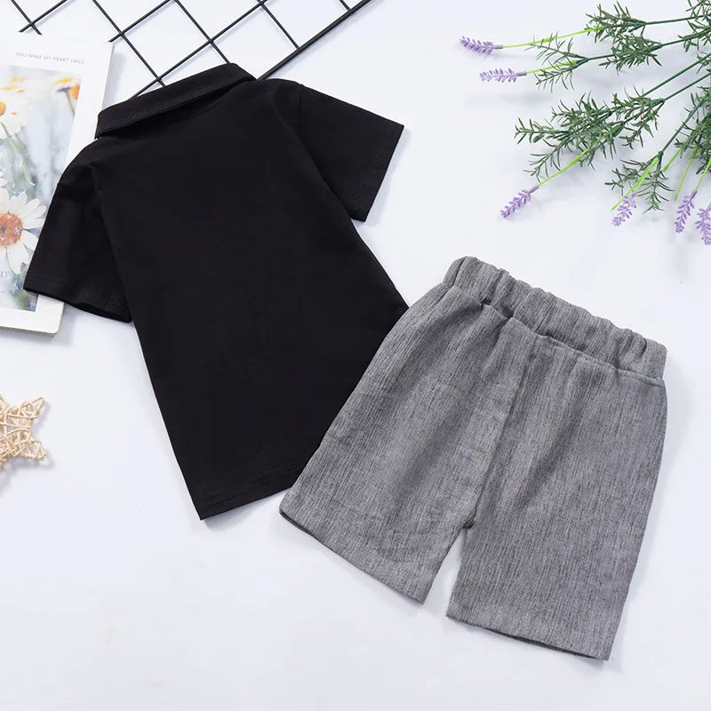 Baby Boys Short Sleeve Shirt + Shorts Suits Summer Birthday Party Clothes Sets Kids Cotton Clothing Outfits