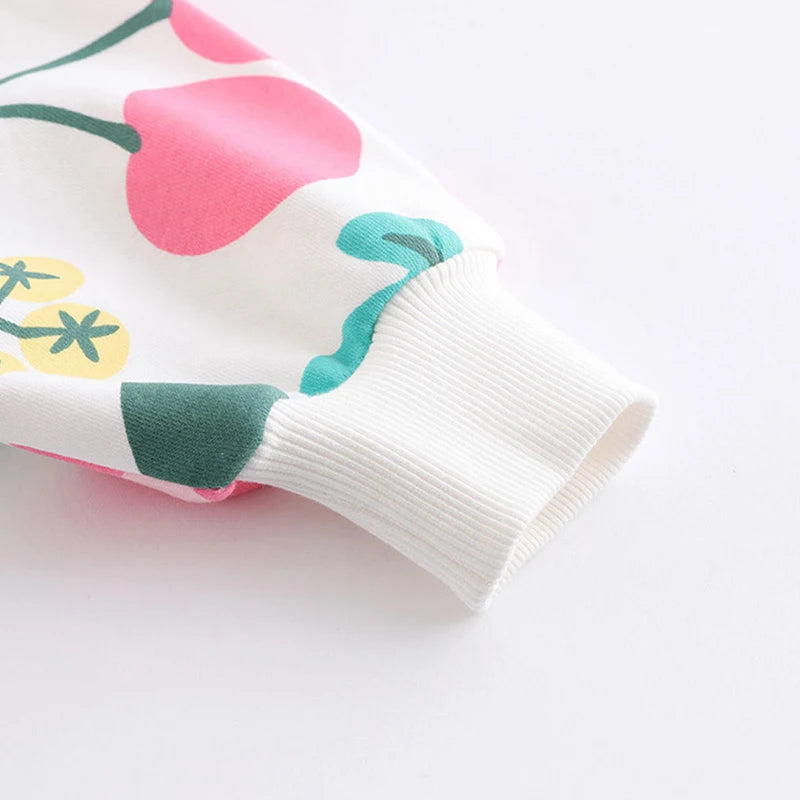 Cotton Floral Print  Spring Autumn New Children Sweatshirts Girls Casual Pullover Toddler Wear Tops Kids Clothing For 1-8Y