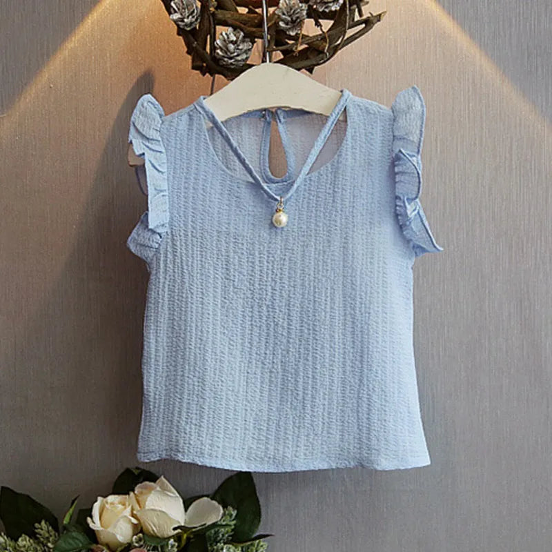 Summer Girls Clothing Sets Pearl Sleeveless Chiffon Vest Tops+Shorts Suits Children Girls Clothes Kids Clothing Sets 2Pcs Suits