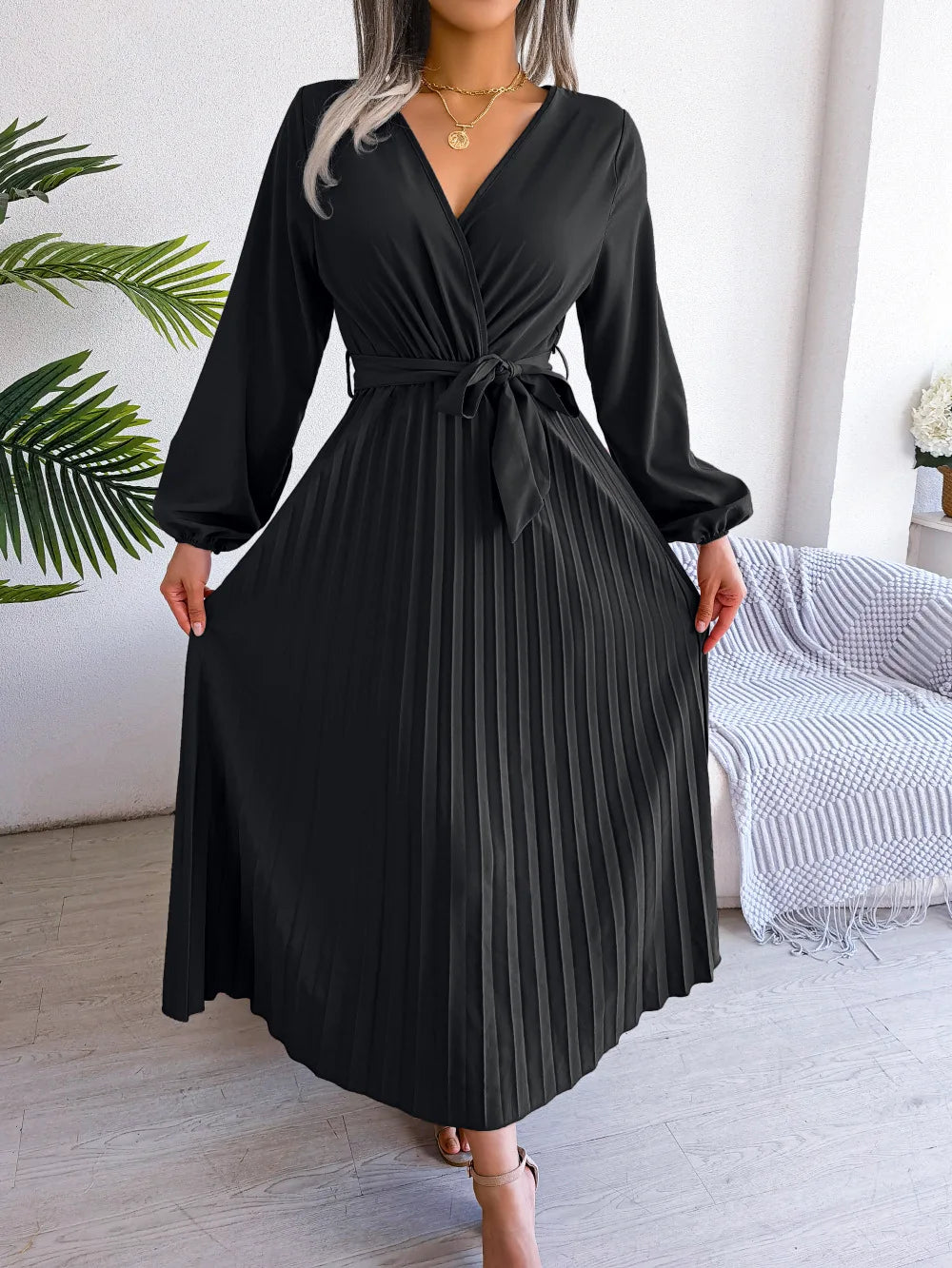 Women Spring Summer V Neck Long Dress