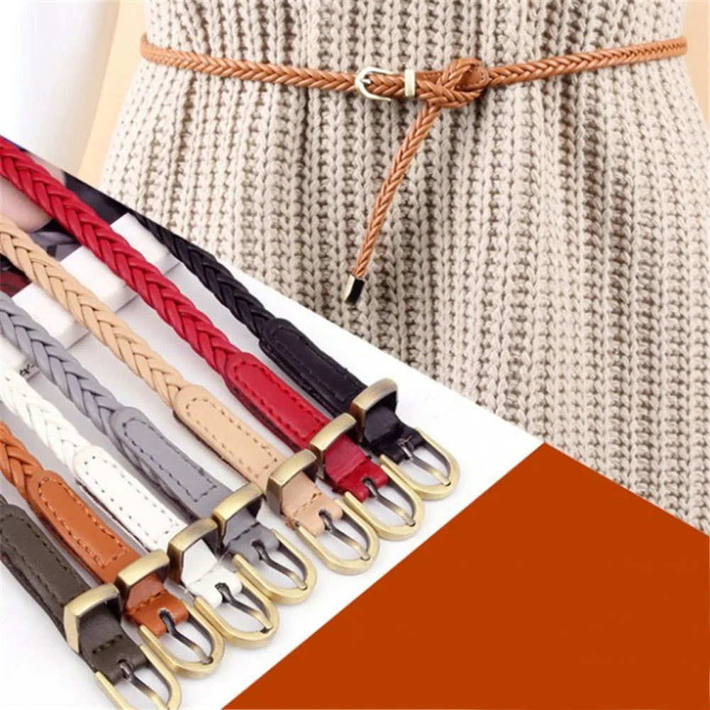 Lady Skinny Twist Woven Belt Braided Waistband For Women Waist Belt Dress Belt Thin Leather Narrow Knitted Decorative Waistband