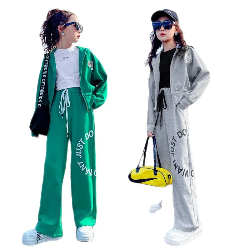 Fashion Kids Clothes Sets Autumn Girls Long Sleeve Sweatshirt + Wide Leg Pants 2PCS Children Clothing Teen 6 8 10 12 14 Year
