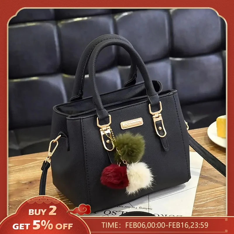 Leather Ladies Hand Bags Women Vintage Purse Plush Tassel Messenger Bags Tote Boston Shoulder Crossbody Bag