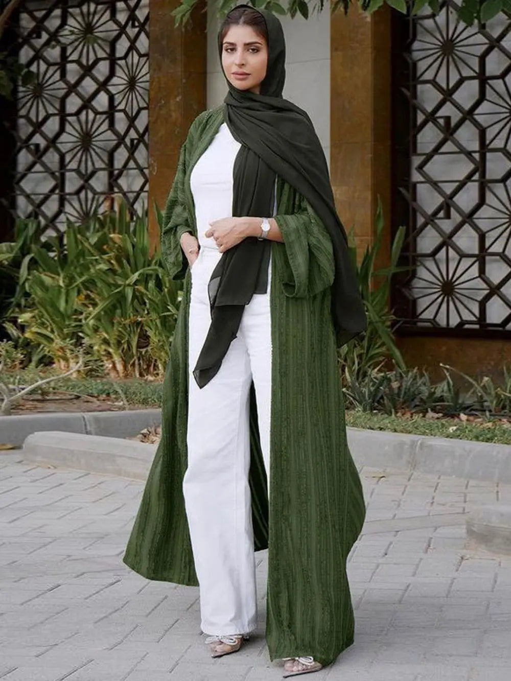 New Fashion Muslim Kimono Abaya Solid Striped Retro Ethnic Cardigan Robe Dubai Middle Eastern Saudi Arabia Eid Clothes luxury elegant