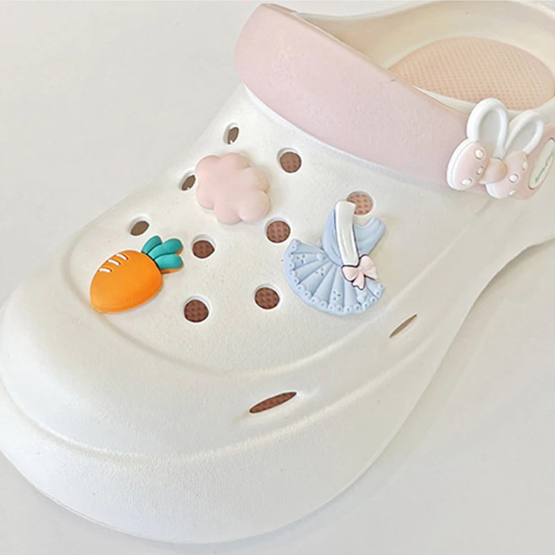 Women's Hole Shoes Elevated Thick Sole Shoes Cartoon Accessories Hole Sandals Anti Slip Beach Slippers
