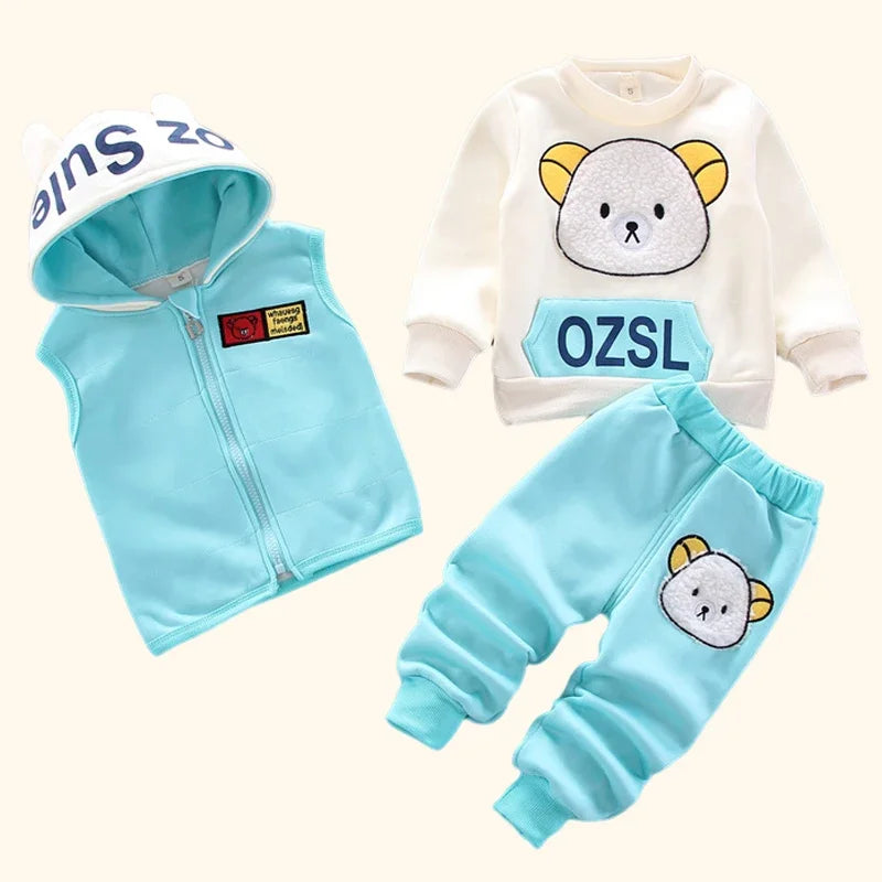 Children Clothing 3Pcs Set Thicken Warm Hooded Outwear Children Sets Three-Piece Outfits Toddler Costume Suit Kids Clothes