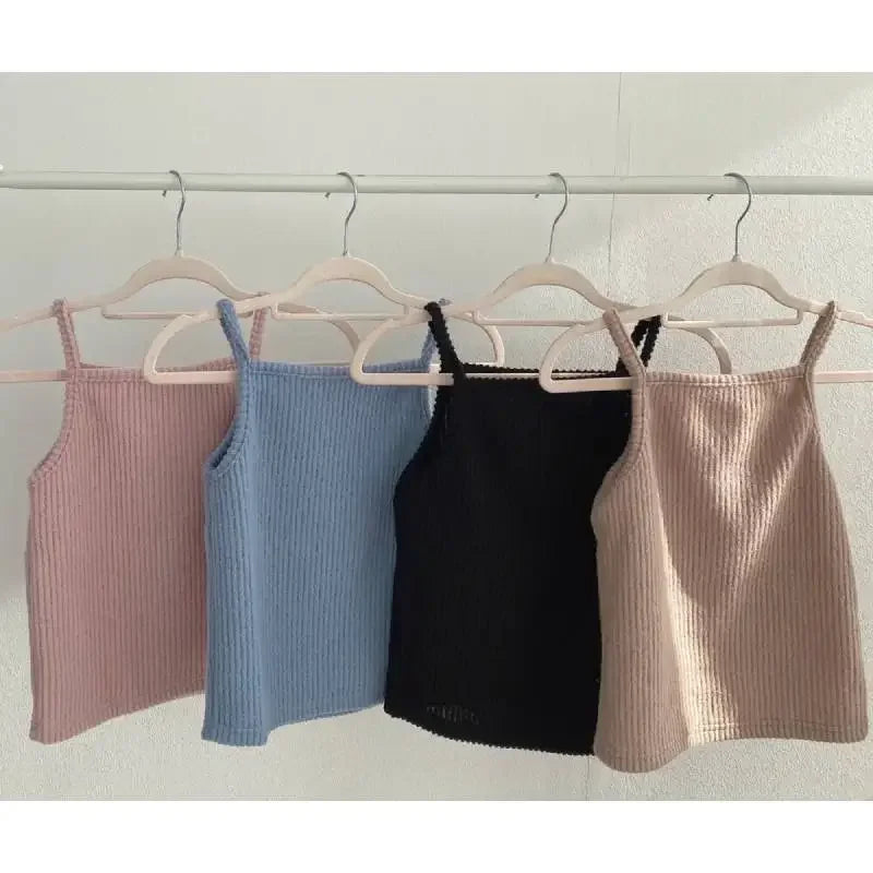 Knitted Sweaters Two Piece Korean Fashion Slim Sleeveless Strap Tank + V Neck Long Puff Sleeve Pullover Crop Top Dropshipping