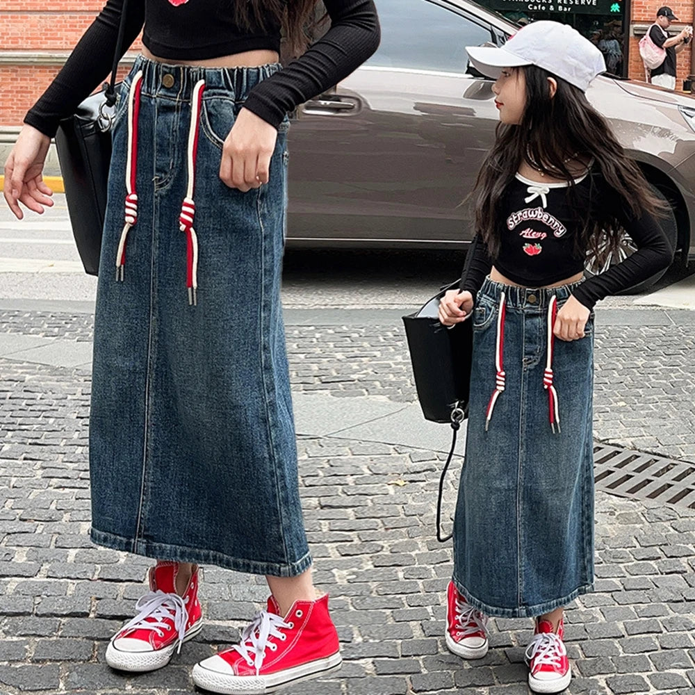 Girls Blue Skirt for Fashion All-match Teen Kids Denim Skirt Mid-length Casual School Children Costumes