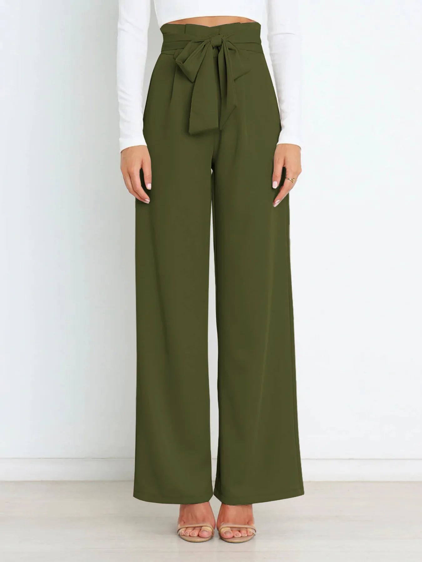 Casual Silk Women's Loose Wide Leg Pants Women's Summer Trousers All-match Wide-leg Trousers With Belt Temperament Commuter Offi