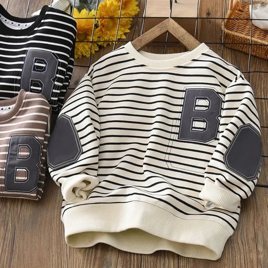Autumn Stripe Loose Boys' Sweatshirt Padded Top Children's Long Sleeve Hoodie Teenagers Clothes 4 6 8 10 12 14 Years
