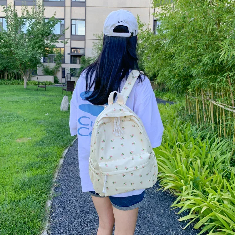 Korean Style  Floral Backpack For Women Waterproof  Rucksack Teenager Large Capacity Student School Bag Travel Bag