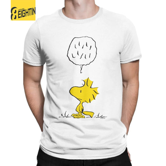 Men's T-Shirts Peanuts Woodstock Speaks Polka Dots Casual Pure Cotton Tee Shirt Short Sleeve Snoopy T Shirts O Neck Clothing
