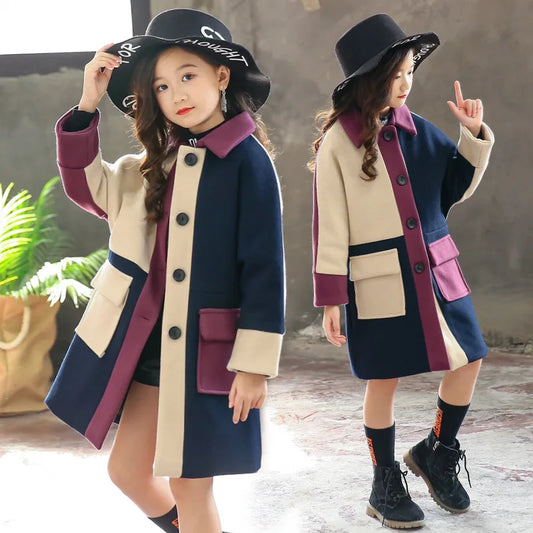 Woolen Girls Jacket Autumn Winter Jackets For Kids Wool Coats Fashion Children Clothing Outerwear Coat
