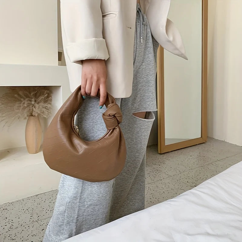 Mini Knotted Crescent Hobo Bag, Solid Color Shoulder Women's All-Match Handbag & Purse