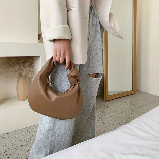 Mini Knotted Crescent Hobo Bag, Solid Color Shoulder Women's All-Match Handbag & Purse