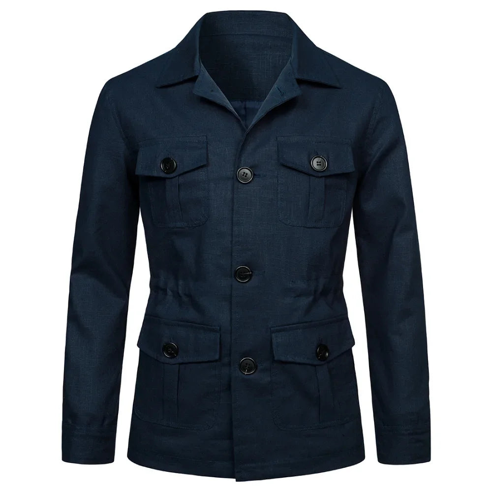 Mens Coats Safari Jacket Linen British Retro Gentry Suit Pockets Outerwear & Coats Fashion Solid Color Male