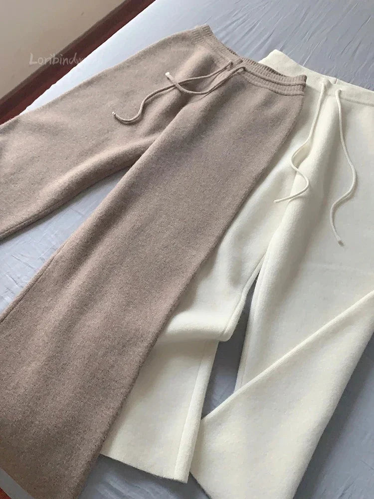 High-waisted Loose Wool Knitted Wide-leg Trousers for Women To Wear Straight Leg Wide-leg Moped Trousers