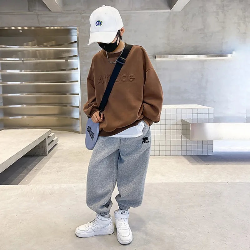 Teenager Boys Clothing Sets Spring Autumn New Fashion Letter Sweatshirt + Pants 2Pcs Tracksuit Suits For Kids Clothes