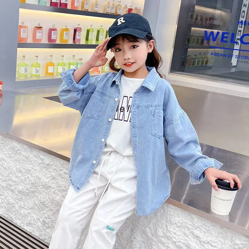 Girls Blouses Denim Blouse for Girls Long Sleeve Kids Shirt Spring Girls Clothing Teen Children's Shirt