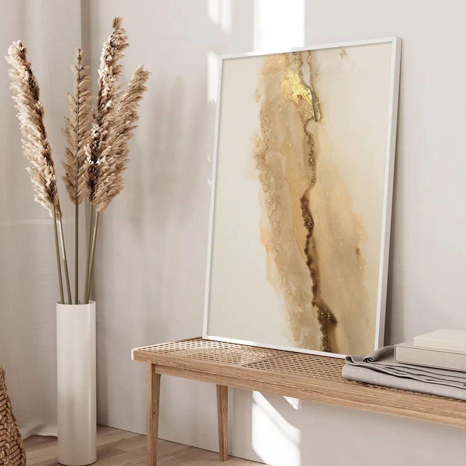 Modern Abstract Beige Gold Marble Posters Luxury Wall Art Canvas Painting Print Pictures Living Room Interior Home Decoration
