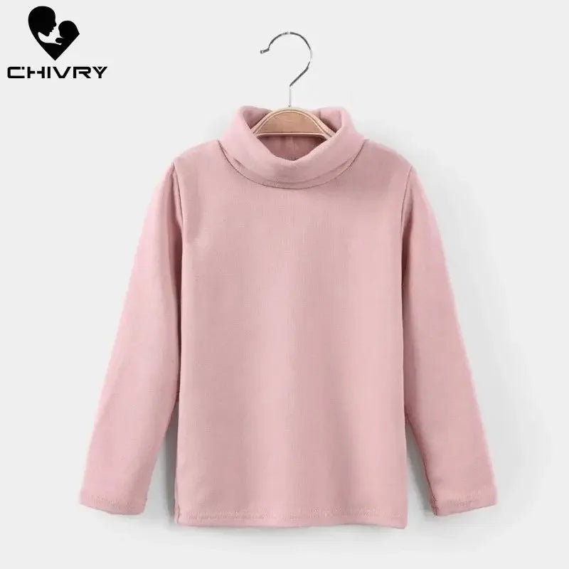 New Autumn Winter Boys Girls Kids Fashion Solid T Shirt Tops Children O-neck Long Sleeve Warm Casual T-shirts