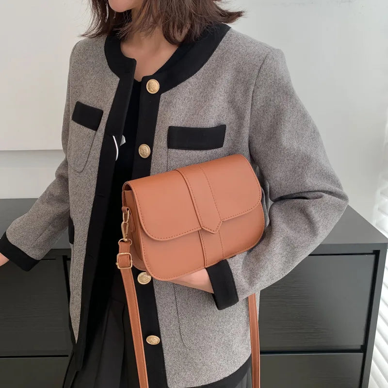 Large Capacity One Shoulder Bag Women's Fashion PU Leather Casual Korean Style Female Candy Color Solid