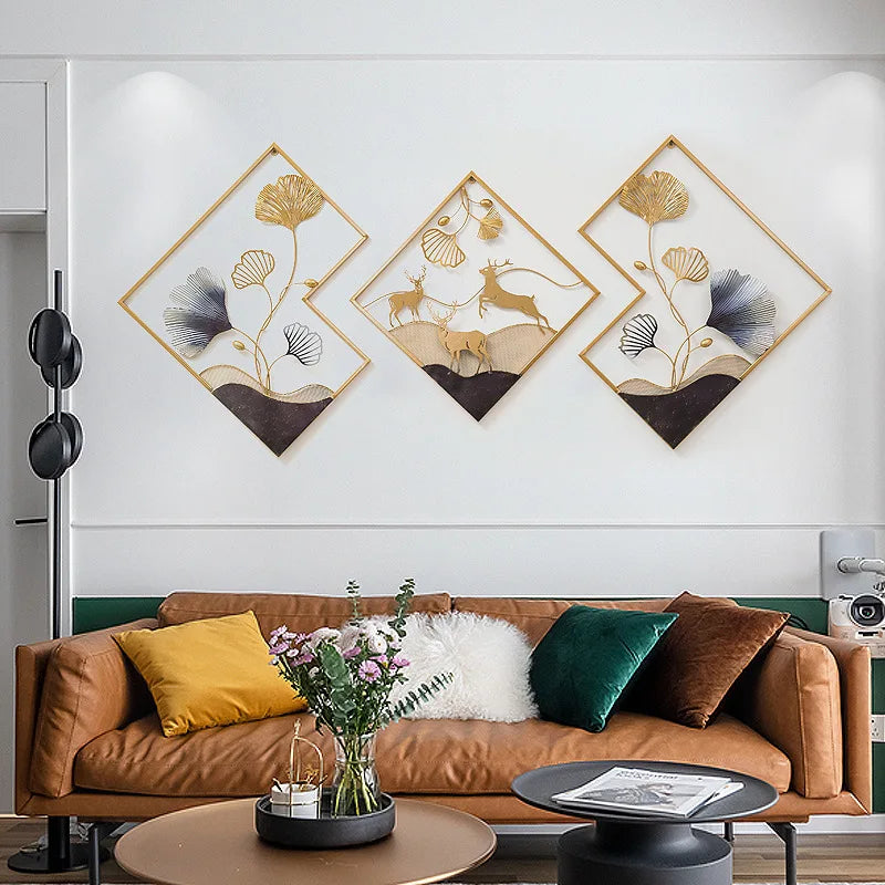 New Chinese metal jewelry iron art wall decoration hanging painting living room bedroom TV background wall stereo wall hanging