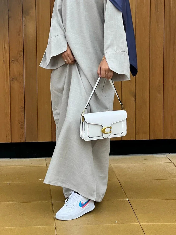 Eid Closed Linen Abaya Dubai Luxury  Muslim Hijab Dress Turkish Saudi Abayas for Women Islamic Prayer Clothing Casual Kaftan Ramadan