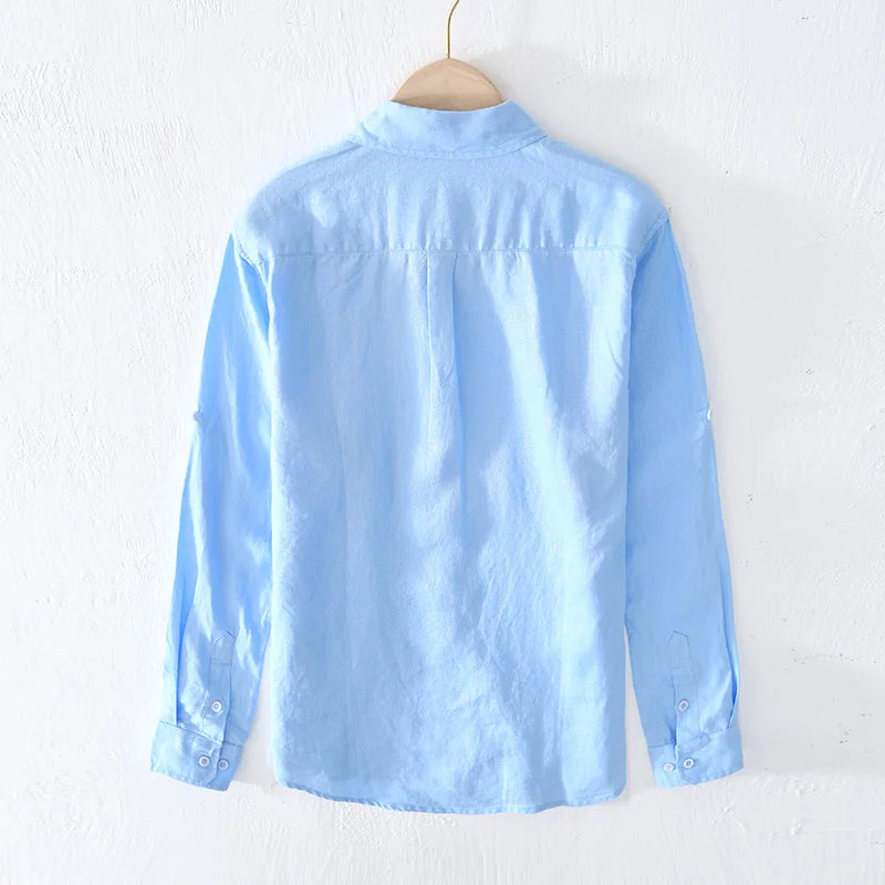 Designer Italy Style 100% Linen Long-sleeved Shirt Men Brand Casual 5 Colors Solid White Shirts For Men Top Camisa Chemise