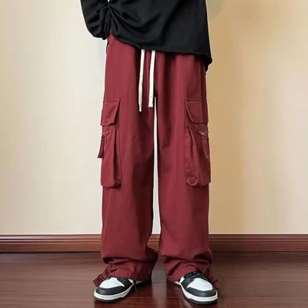 Comfortable Trousers Stylish Women's Wide Leg Cargo Pants with Elastic Waist Multi Pockets Comfortable Solid Color for Active