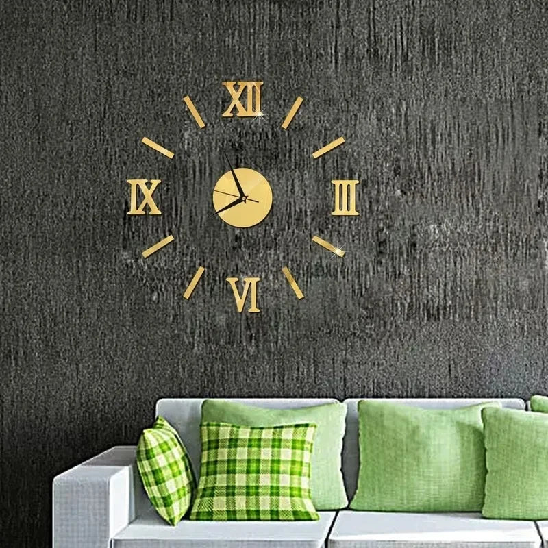 Mirror Roman Numbers 3D  Wall Clock Stickers Elegant DIY Digital Wall Clocks for Home Art Living Room Office Decoration Clock