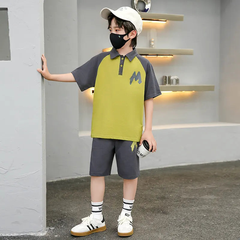 Children's Summer Boys Clothes Set Tops+Shorts Casual School Suits Kids Clothing Tracksuit Teen Outfits