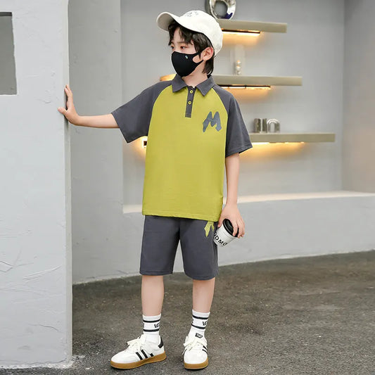 Children's Summer Boys Clothes Set Tops+Shorts Casual School Suits Kids Clothing Tracksuit Teen Outfits