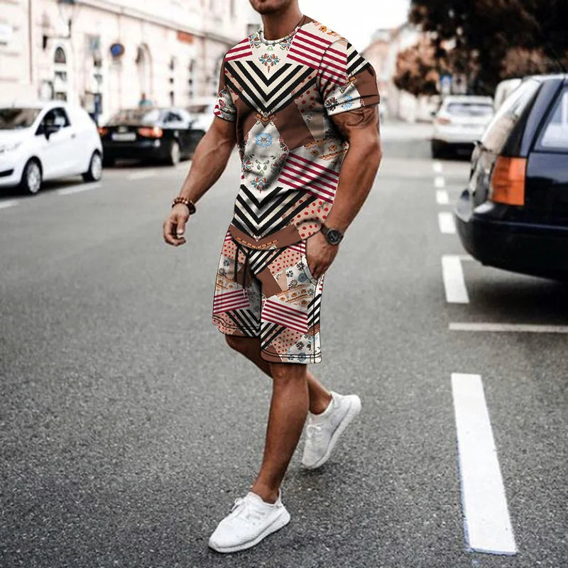 Casual Men's T-shirt Set Sportswear For Male Oversized Clothing Short Sleeve Shorts Suit Men T-shirt Suit Summer Beach Shorts