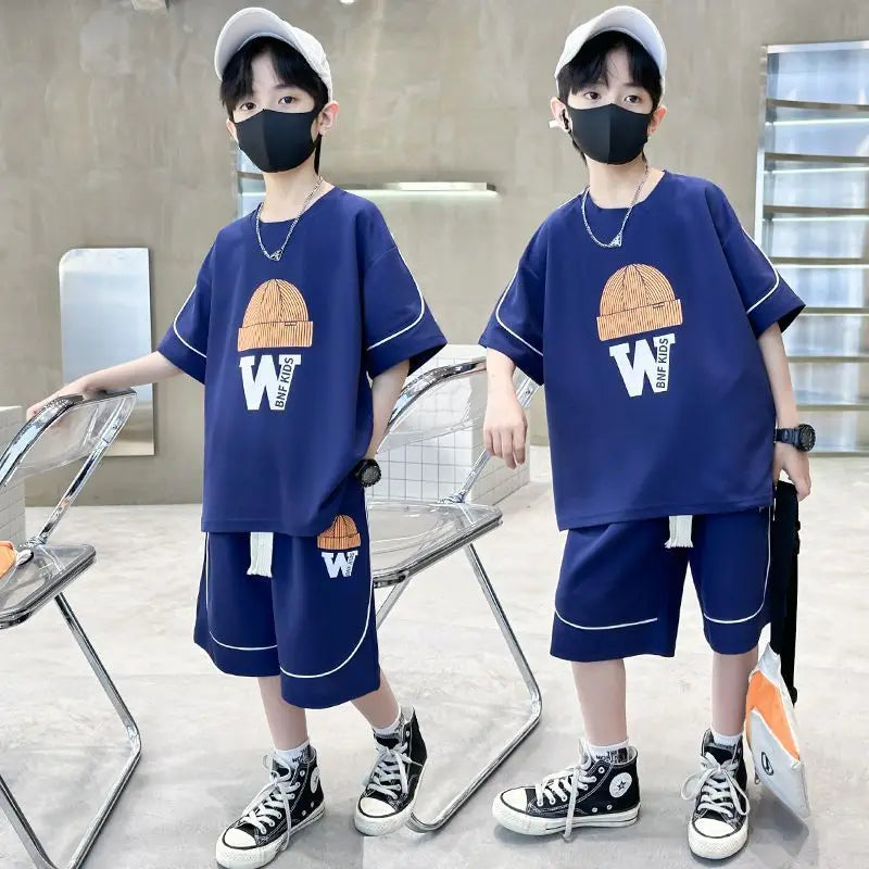 Boys Summer  New Casual Shorts Sleeve Sleeveless T-shirts+Pants 2pcs Sets kids Teenage Sportswear Children Outfits Set