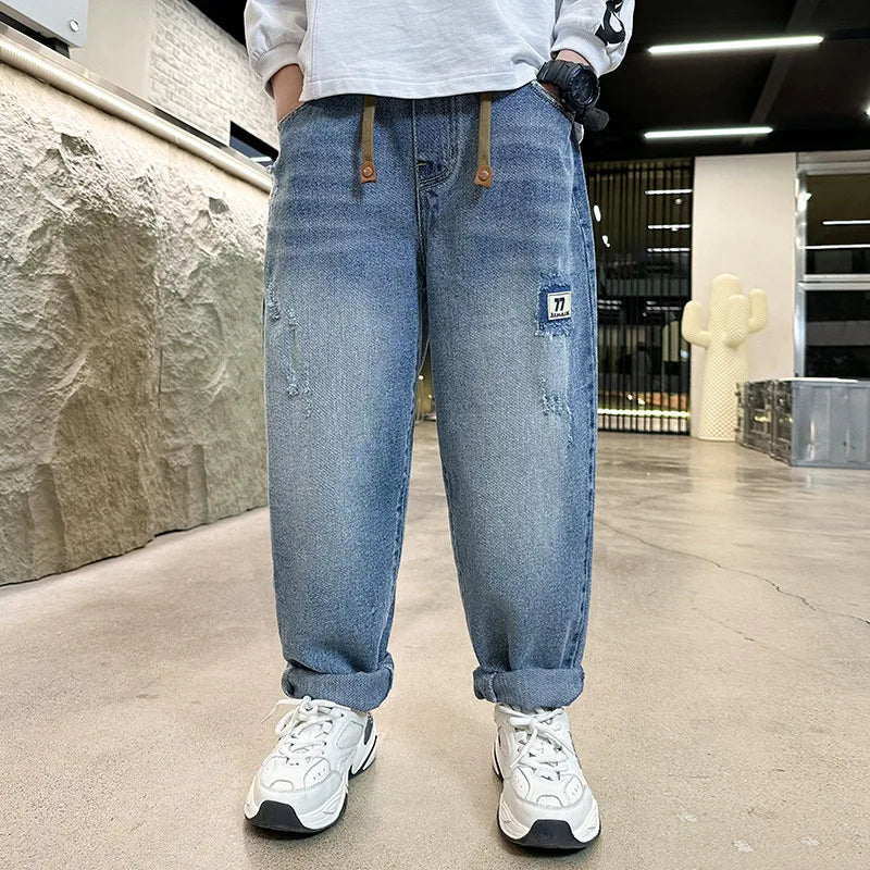 New Jeans for Kids Boy Ripped Denim Pants Teen Children Harem Pants Spring Autumn Fashion Casual Trousers
