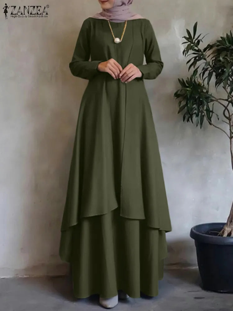 Muslim Dress Women Long Sleeve Abaya Sundress Casual Loose Islamic Clothing Eid Mubarak