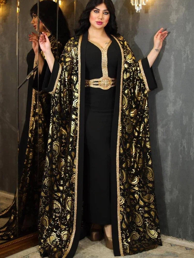 Abaya For Women Eid Dress 2 Piece Set Belted Abayas Kaftan Cardigan Long Robe