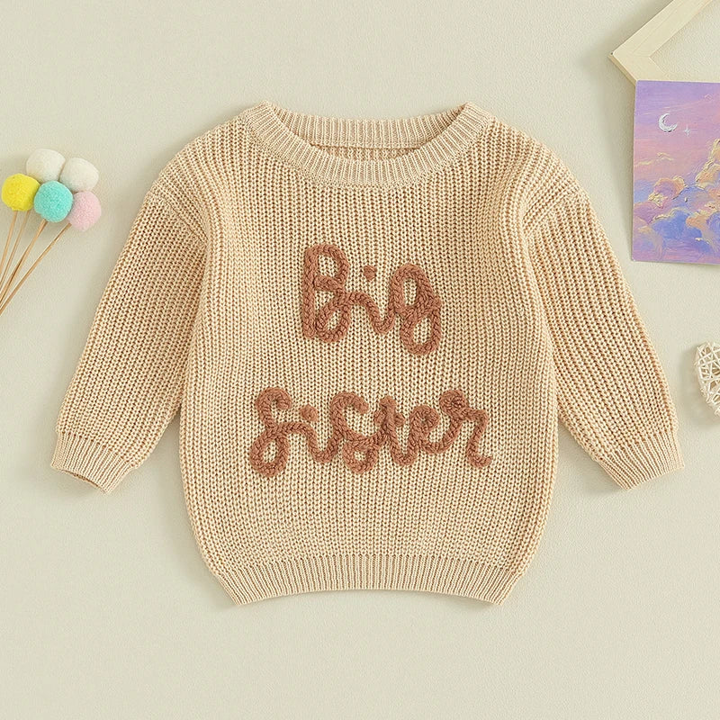 Lioraitiin 18M-5Y Kids Girls Sweater Letter Embroidery Crew Neck Long Sleeve Pullovers Fall Toddler Clothes Tops