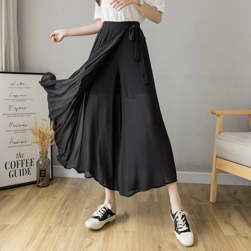 Spring Summer, Women Chiffon Trousers High Waist Pants