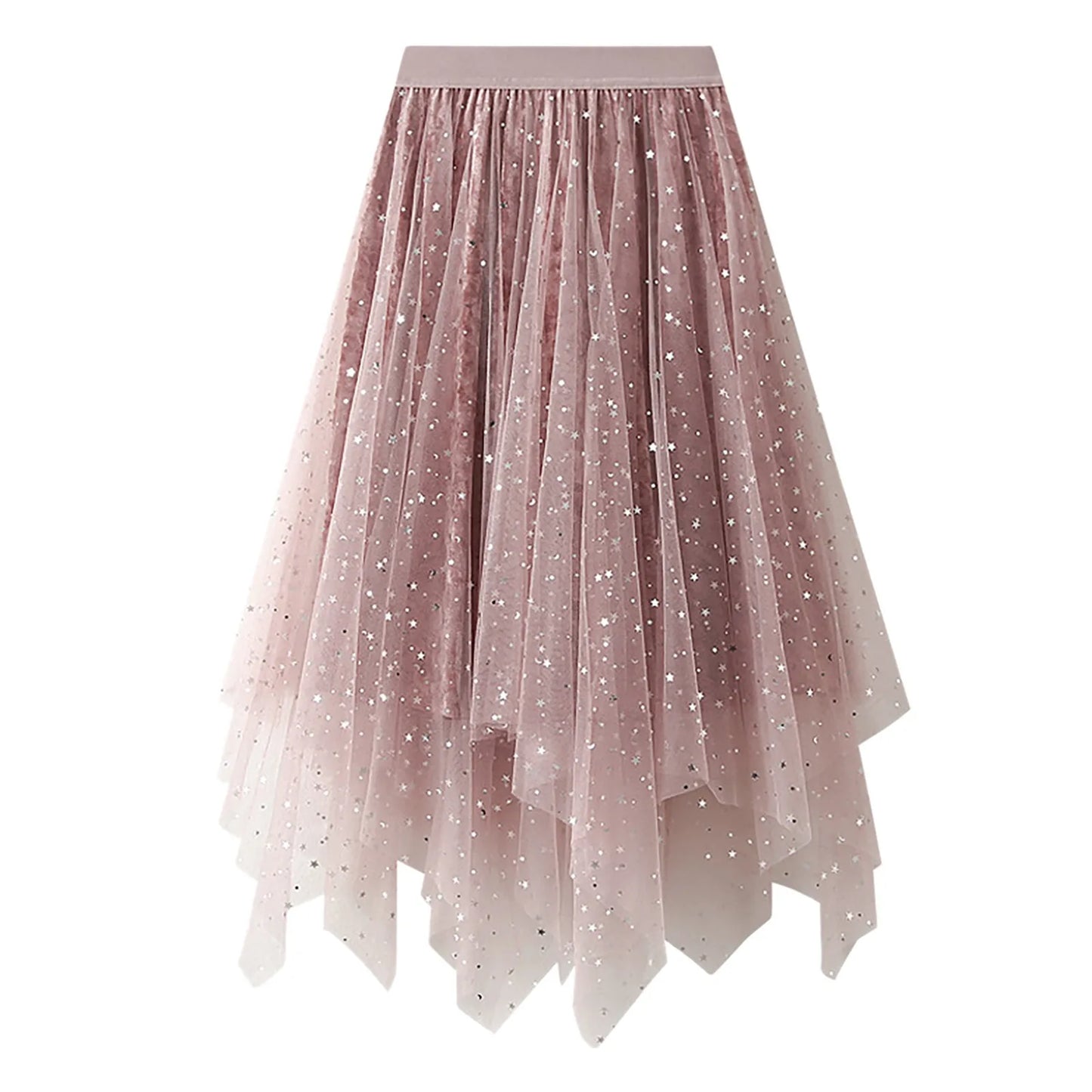 Korean Fashion Sequined Folds Mesh Skirt
