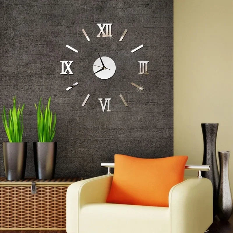 Mirror Roman Numbers 3D  Wall Clock Stickers Elegant DIY Digital Wall Clocks for Home Art Living Room Office Decoration Clock