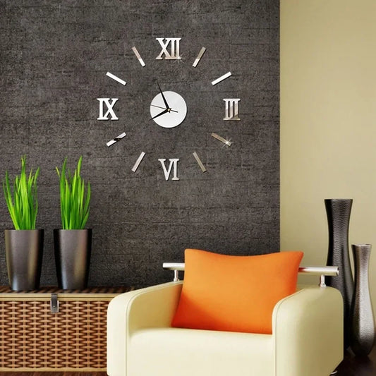 Mirror Roman Numbers 3D  Wall Clock Stickers Elegant DIY Digital Wall Clocks for Home Art Living Room Office Decoration Clock