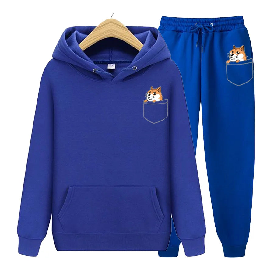Fashion Long Sleeve Pocket Cat Men women Set Fleece Hoodie Pant Thick Warm Tracksuit Sportswear Hooded Track Suits Sweat suit Tracksuit unisex