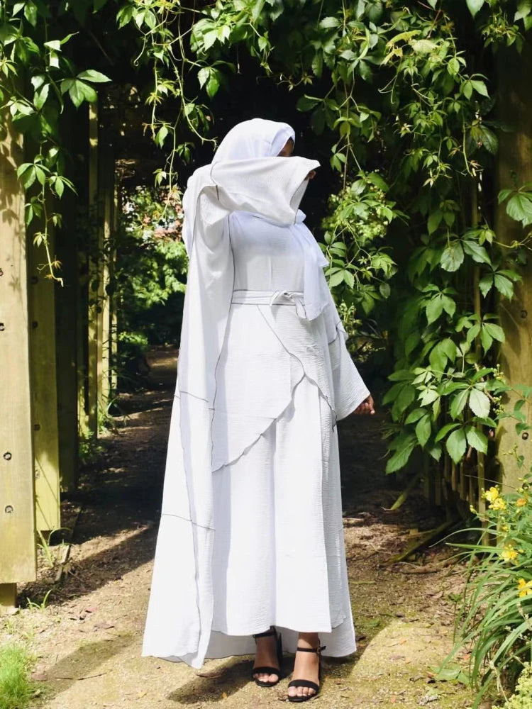 Muslim Sets 3 Piece Abaya Set Matching Outfit Open Abayas for Women Jilbab Hijab Dress + Wrap Skirt Islam Clothes